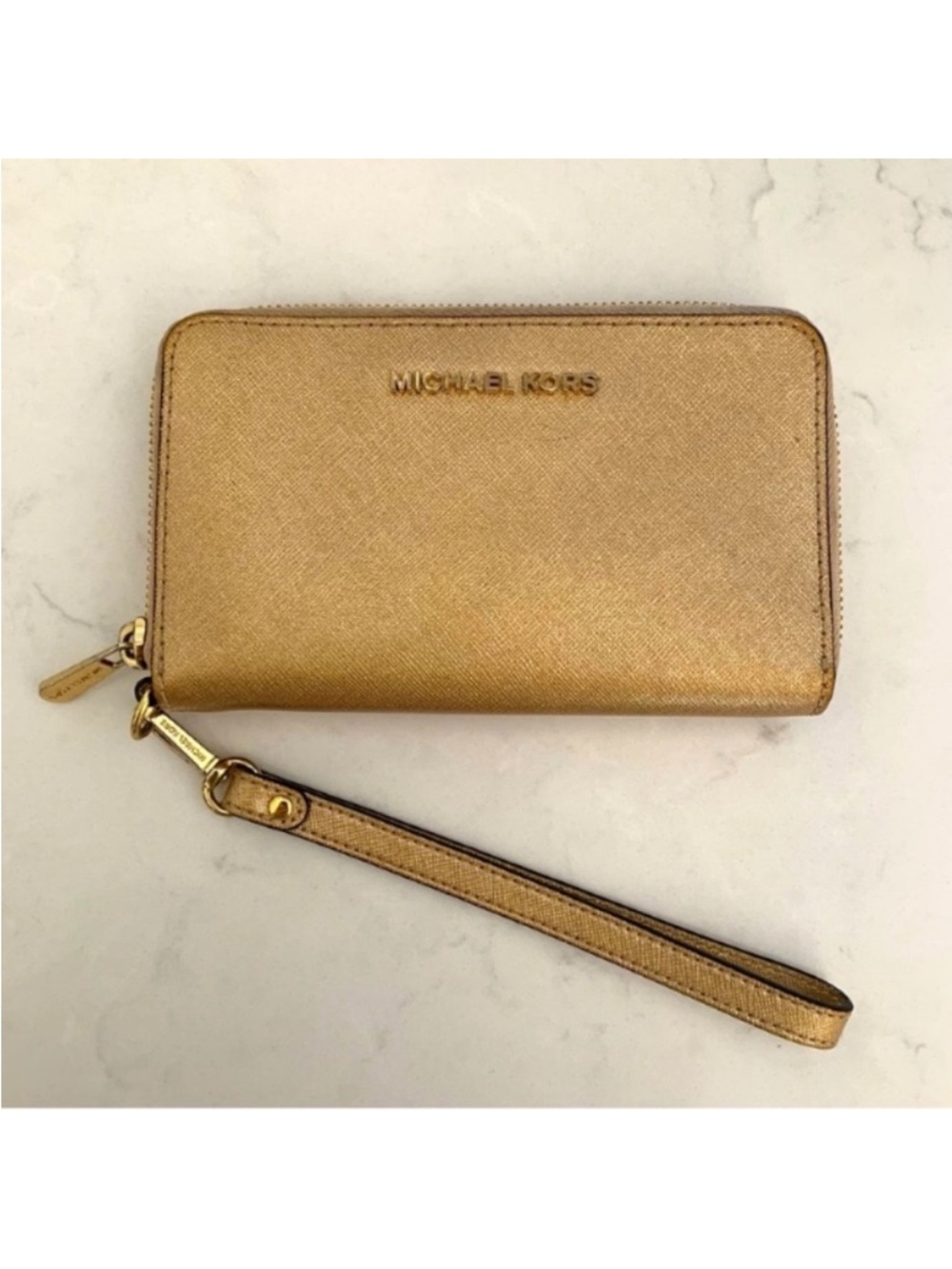 Michael Kors Metallic Gold Zip-Around Wristlet